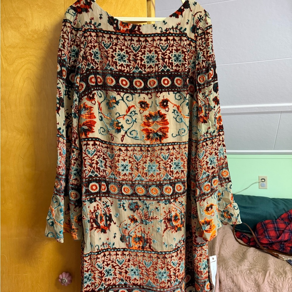 NWT Willow & Clay Multicolor Bohemian Long Sleeve Dress - Picture 2 of 5